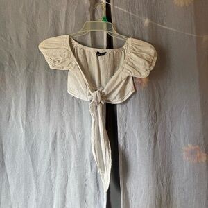 Shein White Puff Tie-Front Crop